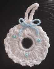 Crochet Ornament / Keychain Set of 12  White & Blue Beads/ Gift Tag picture