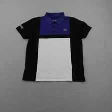 Lacoste Sport Polo Shirt Mens Medium Blue Black White Colorblock Tennis Croc picture