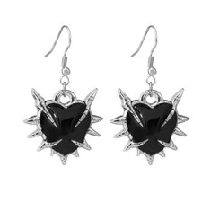 Gothic Thorn Dangle Earrings,Vintage Crystal Heart Drop Earring Large, Black picture