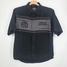 Harley-Davidson Mens Black Grey Colorblock Graphic Button Down Shirt Large picture
