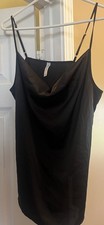 Zenana Women's Black Satin Cowl Neck Camisole Tank Top Size L Adjustable Straps picture