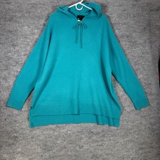 Charter Club Size-3X Sweater Luxury 100% Cashmere Hoodie Teal Blue Waffle Knit picture