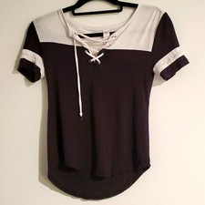 Classic Black & White Lace-Up Tee ~ Women's XS ~ Super Soft & Stretchy picture