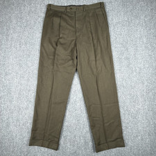 Ermenegildo Zegna Pants Mens 38R Olive Wool Pleated Cuffed Straight Trousers picture