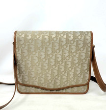 Authentic Dior Beige Oblique Jacquard Canvas Leather Messenger Crossbody Bag VTG picture