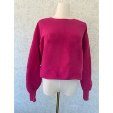 Good American Ribbed Balloon Sleeve Sweater Bright Peony Pink GSK0217 Size 2 picture