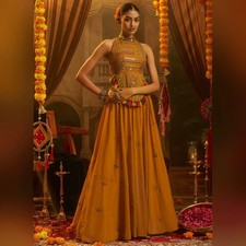 Mustard Georgette Thread Work Casual Wear Navratri Indo-Western Suit picture
