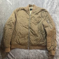 AllSaints Mens Large Bomber Jacket Sherpa Lined Tan Brown Full Zip Coat picture