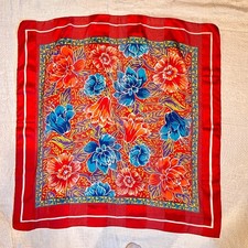 Vintage Nordstrom Scarf Made in Italy Red Blue Orange Floral Square Polyester picture