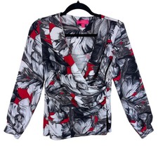 LaVia18 Piazza Sempione Red Black Floral Surplice Draped Blouse IT 44 US 8 picture