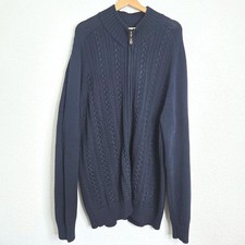 Brooks Brothers Cable Knit Full Zip Sweater 2X Navy 100% Cotton Grunge Old Money picture