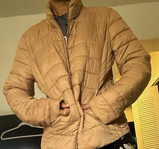 Love Tree Women's Lightweight Packable Beige Quilted Zip Short Puffer Jacket picture