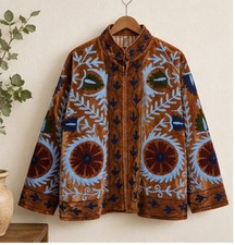 Hand Embroidered Brown Cotton Jacket | Indian Ethnic Floral Embroidery | Boho Ha picture