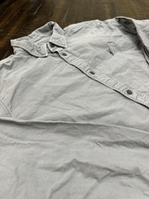 AllSaints Mens Gray Solid Long Sleeve Button Up Cotton Logo Shirt Large picture