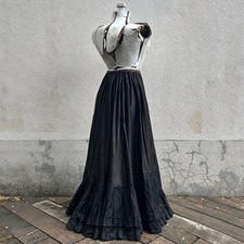 Antique Victorian Black Skirt Ruffled Hem 24” Waist Pocket Mourning 1800s picture