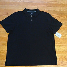 George Men's Black Solid Knit Polo Shirt Short Sleeve Collared Button Size L picture