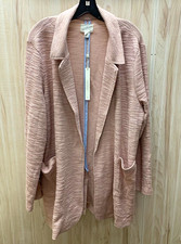 Caslon Women’s 2XL Pink Collared Knit Open Front Blazer Cardigan w/ Pockets picture