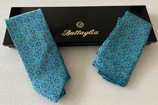 Italo Ferretti For Battaglia Men's Light Blue Tie & Pocket Square Set - With Box picture