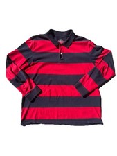 St. John's Bay Legacy Polo Men's XL Red/Navy Striped Long Sleeve Cotton picture