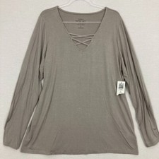 New Torrid Gray Super Soft Knit Lace Front Long Sleeve Pullover Top 2X picture