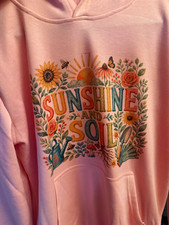 Ava James Pink Women’s M Pullover Hoodie Sunshine and Soil Graphic Floral picture