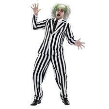 Men`s Beetlejuice Costume Adult Striped Mad Man Suit Horror Film Halloween S-3XL picture