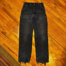 Vintage 2004 Carhartt B11 BLK Dungaree Fit 33x36 Distressed, Painted Work Pants picture