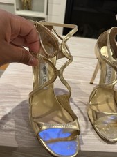 Jimmy Choo Strappy Cut-Out  Sandals Heels Champagne Gold 39 9 WOW picture