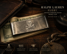 Ralph Lauren Ruby Rare Vintage Skull Crossbones Sterling Silver .925 Money Clip picture
