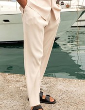 Belier Ecru Pleated Pants Men's Relaxed Fit Lightweight Breathable Size M New picture