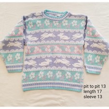 Vintage Heartworks 80s Girl’s Bunny Pastel Acrylic Silver Thread Sweater picture