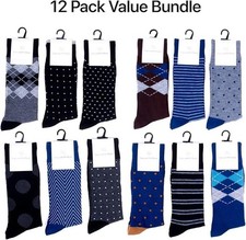 12 Pack Men’s Dress Socks – Argyle & Classic Patterns –  Gift Set picture