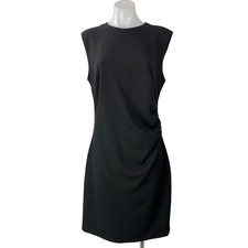 NEW H&M Women's Black Sleeveless Ruched Stretch Fitted Midi Sheath Dress Size L picture