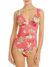NWT AQUA Swim Coral Ruched Printed One Piece Swimsuit Small yno1323 picture