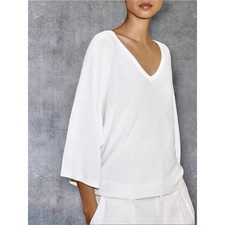 ZARA Flowing V-Neck Knit Quarter Sleeves White Top Size M picture