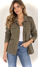 Velvet Lily Aldridge Olive Green Military Utility Jacket Cinch Waist Women's S picture