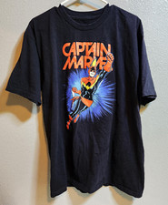 Marvel Comics Captain Marvel Retro Comic Shirt Black Shirt Sz: XL VGC picture