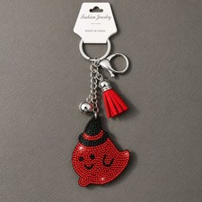 Halloween Ghost Rhinestone Keychain Puffy Bag Charm Witch Hat Tassel Red Bling picture