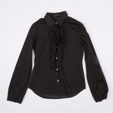 Vintage Theory Ruffle Front Blouse Black Button Up Long Sleeve Womens Size S picture