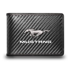 Ford Mustang Black Real Carbon Fiber Leather RFID Blocking Bi-fold Wallet picture