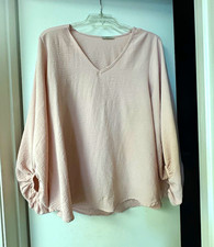 Jodifl Solid Pink V-Neck Long Sleeve Pullover Women's Blouse Size M picture