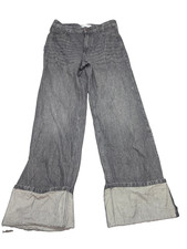 Bershka 90s Wide Leg Cuffed Jeans Gray Acid Wash Size 10 (EUR 42) picture