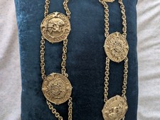 Vintage Donna Karan New York Brass Medallion Chain Belt-As Is/Repair Needed picture
