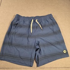 Vuori Kore Shorts Mens Small Blue Striped Drawstring Elastic Waist Pockets picture