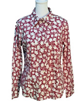 Talbots Petites Shirt Small Pink White Floral Button Front Collared Cotton picture