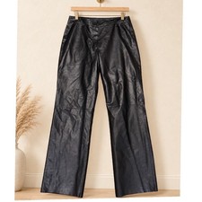 Classiques Entier Leather Pants Womens 14 Black Wide Leg High Rise Quiet Luxury picture