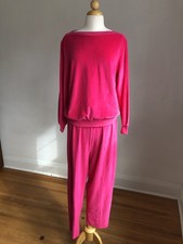 GORGEOUS NWOT VTG L’EGGS ActiveWear Pink Velour 2pc Top & Pants Loungewear SZ L picture