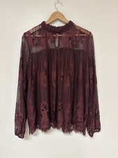Whimsigoth Romantic Goth Victorian Fairy Grunge Burgundy Floral Lace Top XL picture