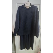 NWT Nanette Lepore Quilted Crewneck & Pants Lounge Set Dark Sapphire L MSRP $99 picture