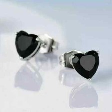 2Ct Lab Created Black Diamond Heart Shape Stud Earrings 14k White Gold Plated picture